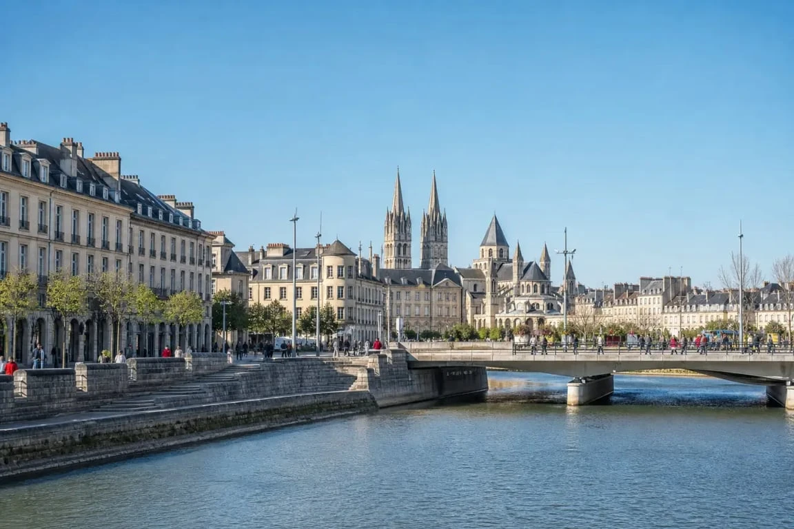 Vivre à Caen : vue du centre-ville et des quais de l'Orne