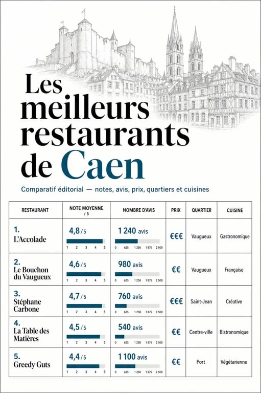 Les meilleurs restaurants de Caen : comparatif des notes, avis, prix et quartiers