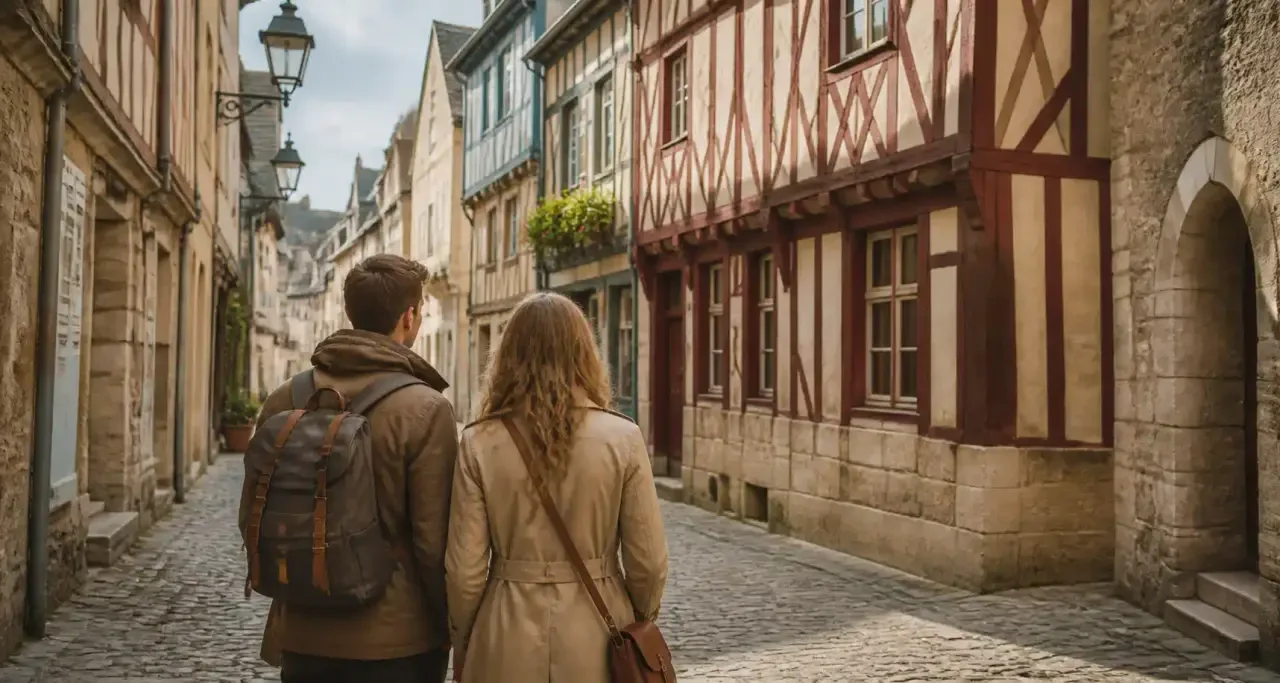 Touristes dans les ruelles du centre historique de Caen
