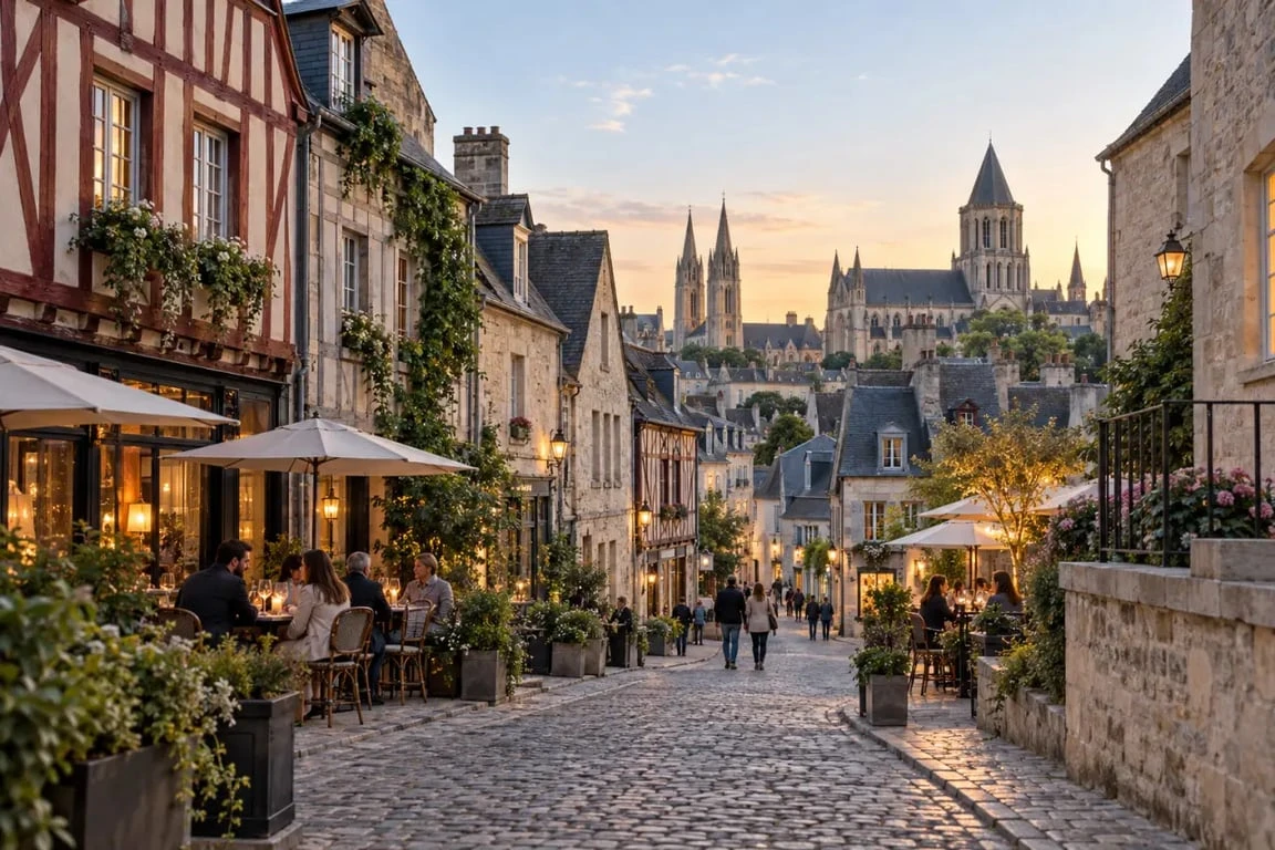 Rue des restaurants à Caen dans le quartier du Vaugueux au cœur du centre historique