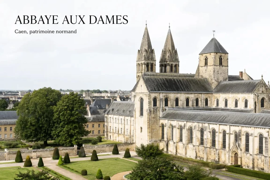 Visiter l abbaye aux dames caen : vue extérieure de l’abbatiale et du parc à Caen