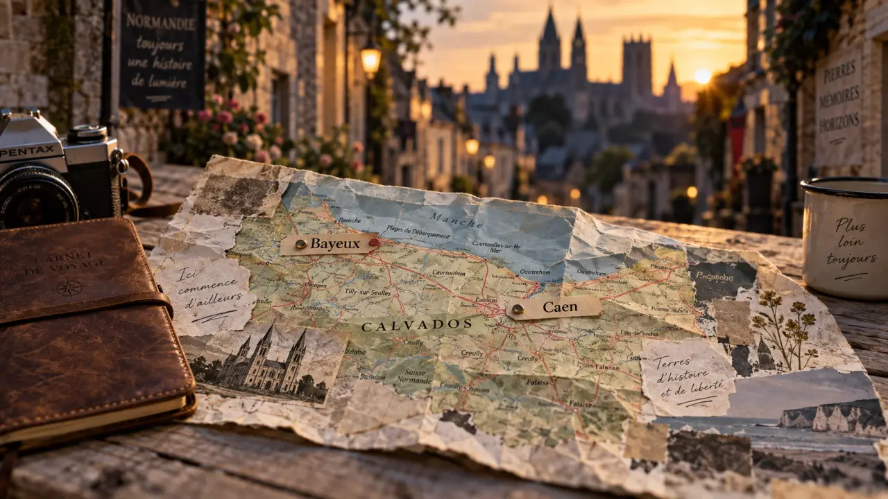 Visiter Caen ou Bayeux : carte du Calvados, rue médiévale et château/abbaye